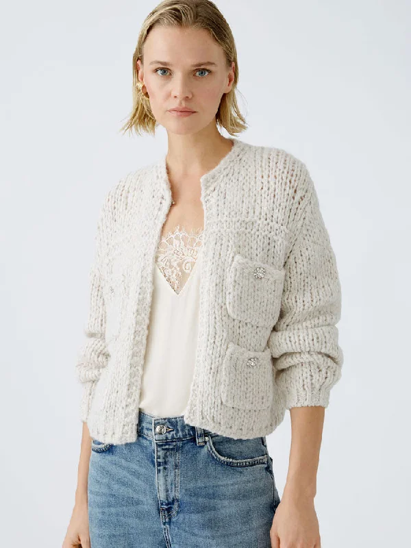 Oui Cardigan Light Beige Melange Nylon Fabric Polyester Fabric Spandex Fabric