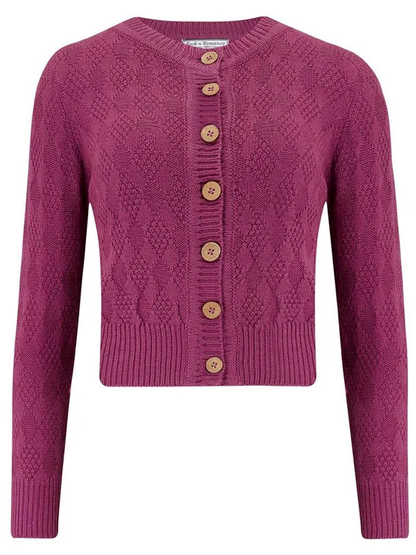 Plum Pink Vintage Style Diamond Textured Knit Cardigan Neon metallic Matte