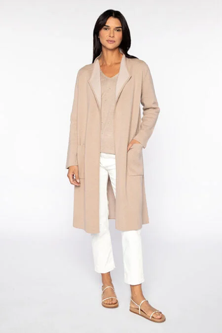 Kinross Cashmere Reversible Drape Front Cardigan Herringbone Houndstooth Plaid