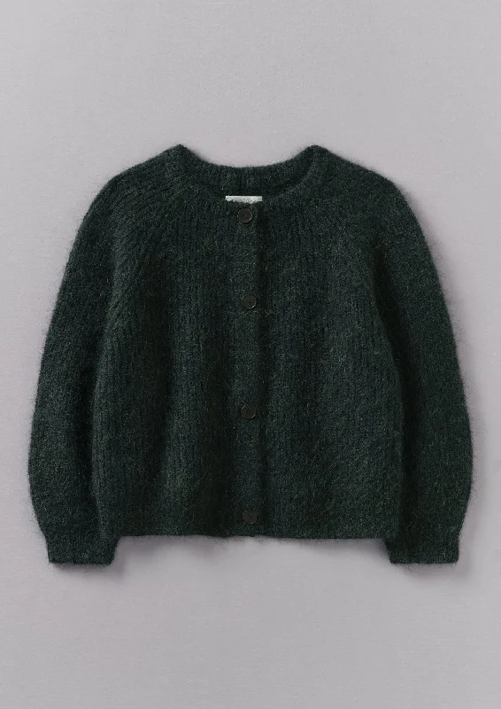 Ribbed Mohair Blend Cardigan | Deep Forest Open Front Closed Front Wrap Front
