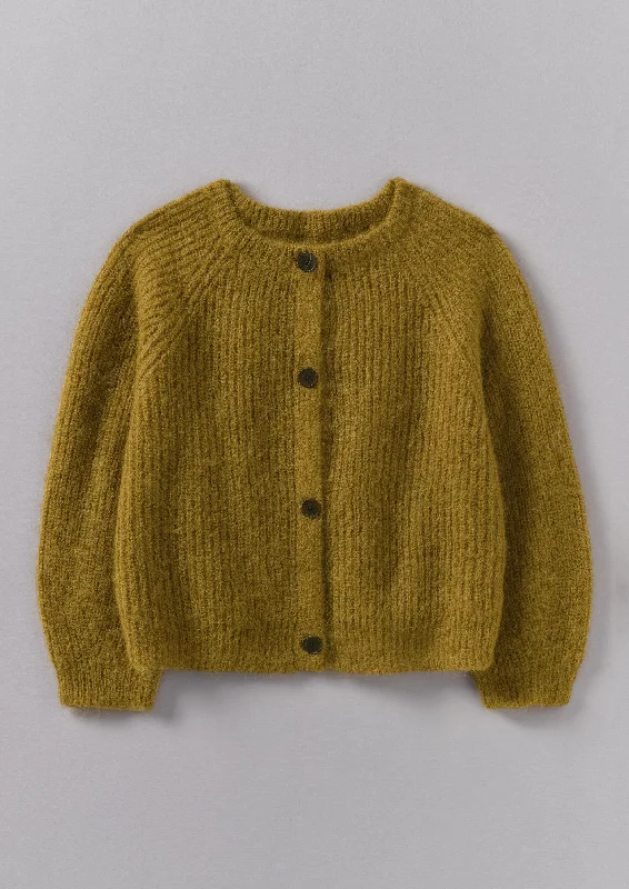 Ribbed Mohair Blend Cardigan | Old Gold Velvet Chenille Corduroy