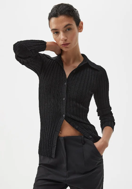 Rimini Cardigan_Black Toggled Drawstring Belted