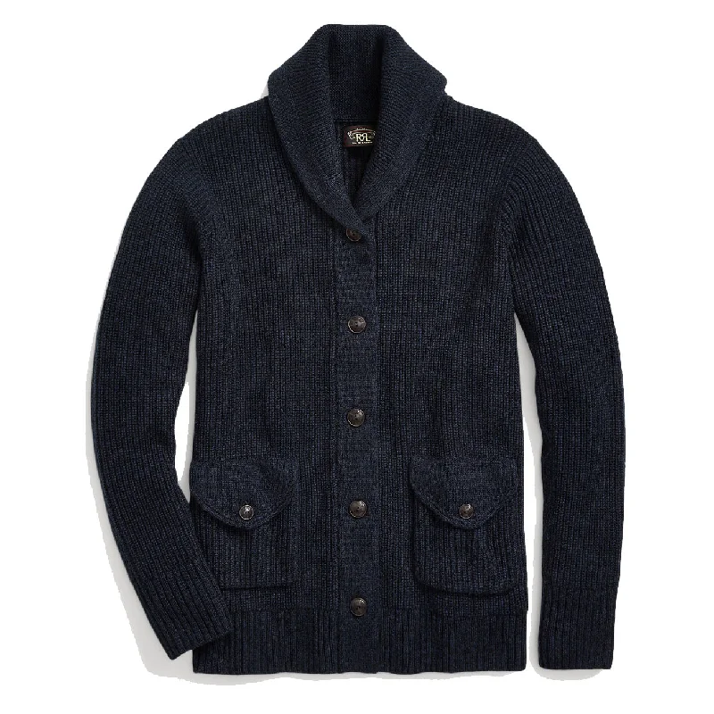 RRL by Ralph Lauren Womens Cashmere Shawl Collar Cardigan Navy Zippered Front Buttoned Front Snap Front RRL by Ralph Lauren Womens Cashmere Shawl Collar Cardigan Navy Zippered Front Buttoned Front Snap Front