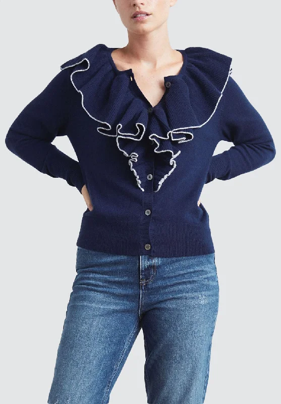 Ruffle Cashmere Cardigan | Midnight Boxy Cardigan Fitted Cardigan A-Line