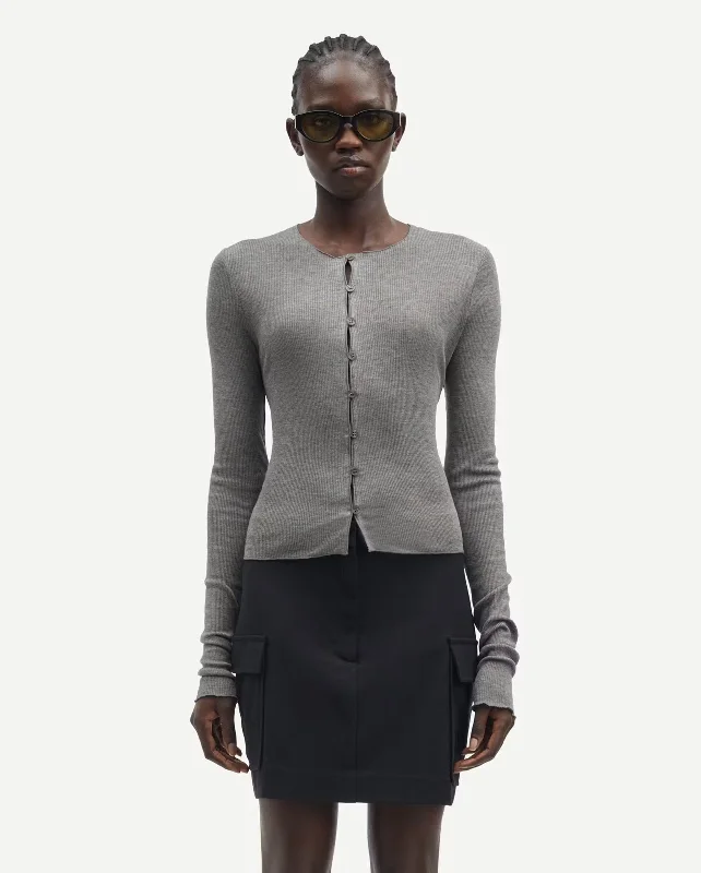 SASONNET CARDIGAN 15338 / MID GREY MELANGE Lace Blend Ribbed Blend Corduroy Blend