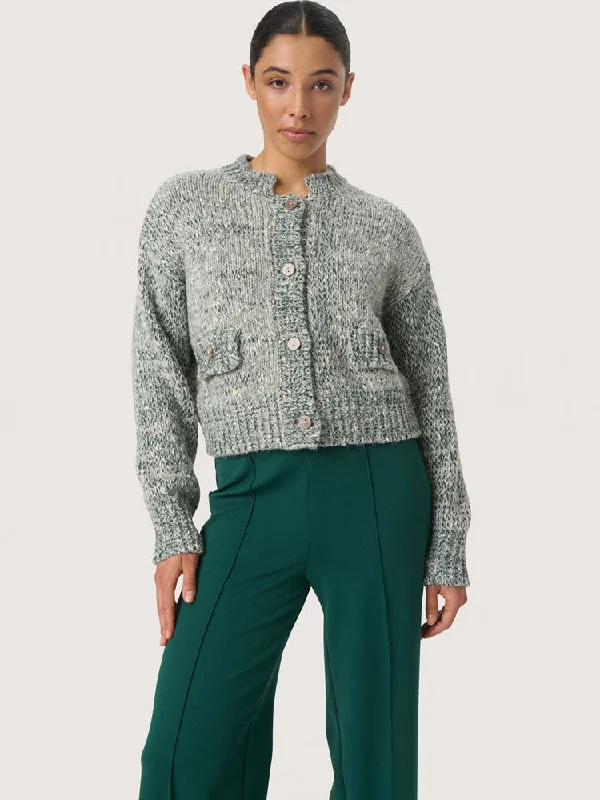 Soaked in Luxury SLKamelia Cardigan Rain Forest Melange Silk Blend Satin Velvet