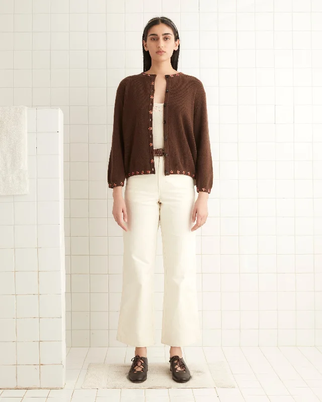 Starflower Beaded Cardigan - Brown Rayon Fabric Velvet Fabric Corduroy Fabric