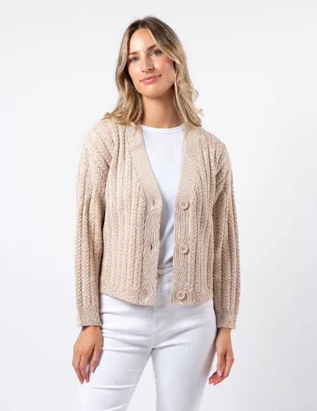 Stella + Gemma Posey Cardigan - Tan Melange Denim Fabric Leather Fabric Suede Fabric