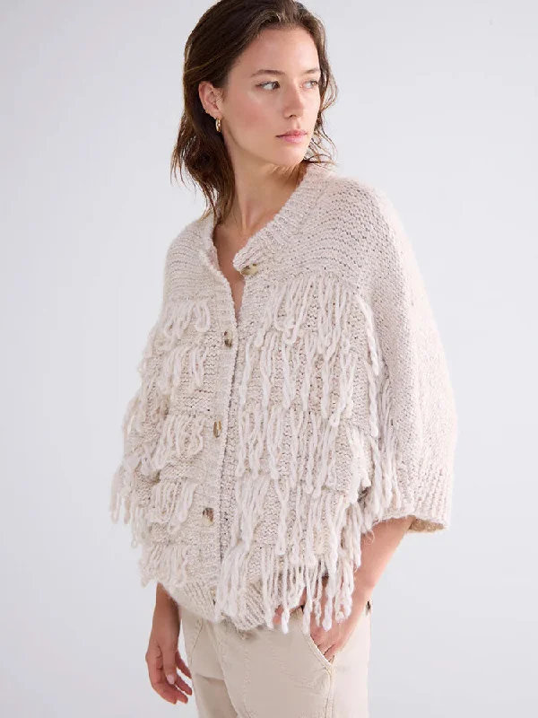 Summum Fringe Knit Cardigan Ivory Cable Knit Ribbed Knit Lace Knit