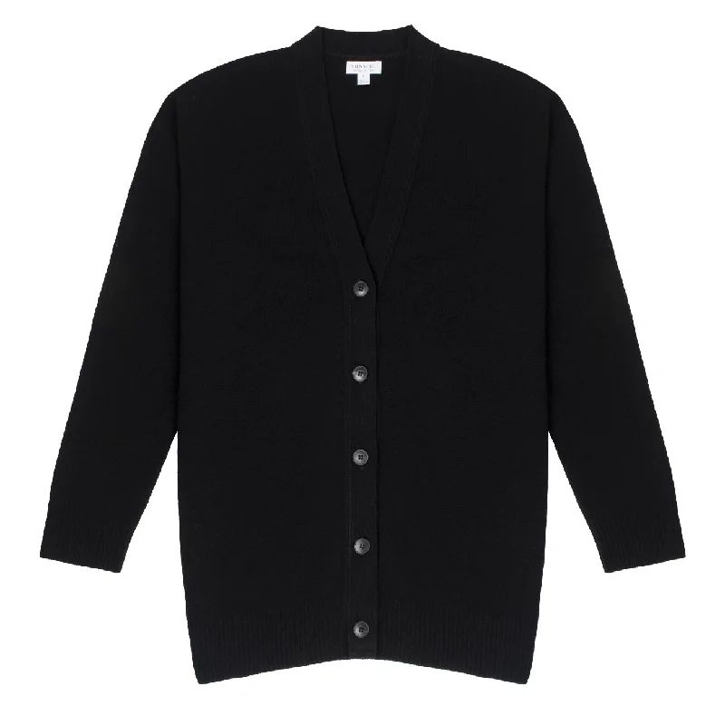 Sunspel Womens Lambswool Cardigan Black Asymmetrical,ymmetric Pencil Cardigan
