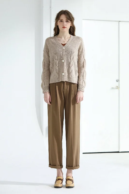 Sylphide | Calah Khaki Cashmere Cardigan Terry Terry Cloth Terry Knit