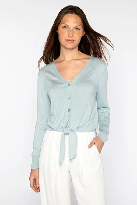 Kinross Cashmere Tie Front Cardigan Welt Pockets Slit Pockets Flap Pockets