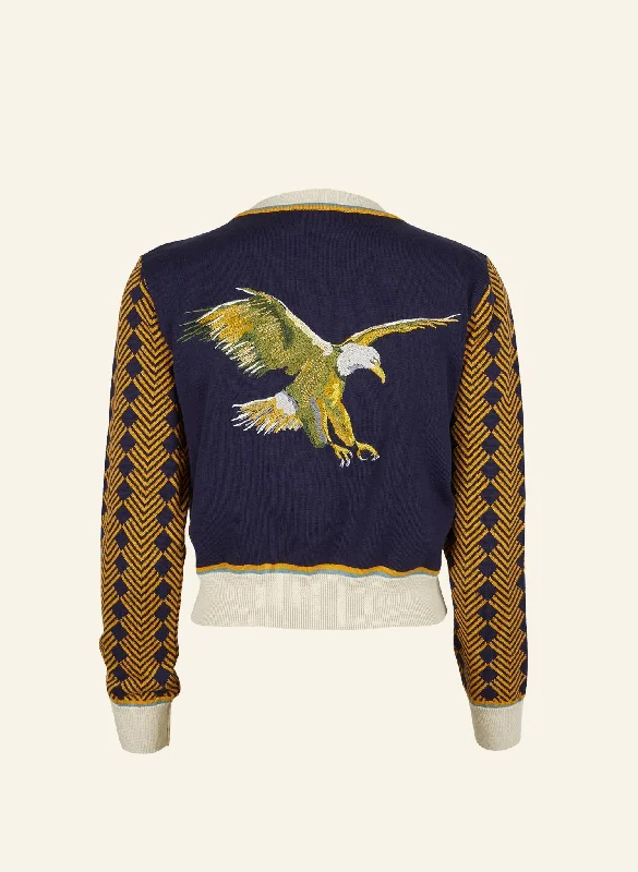 Vera Embroidered Cardigan - Navy Flying Eagle Fleece Fabric Down Fabric Feather Fabric Vera Embroidered Cardigan - Navy Flying Eagle Fleece Fabric Down Fabric Feather Fabric