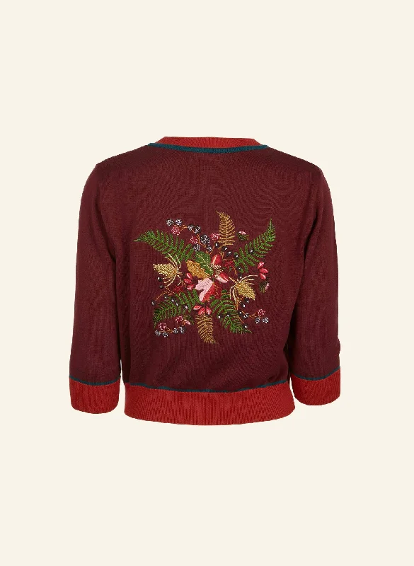 Vera Embroidered Cardigan - Plum Hedgerow Houndstooth Herringbone Solid