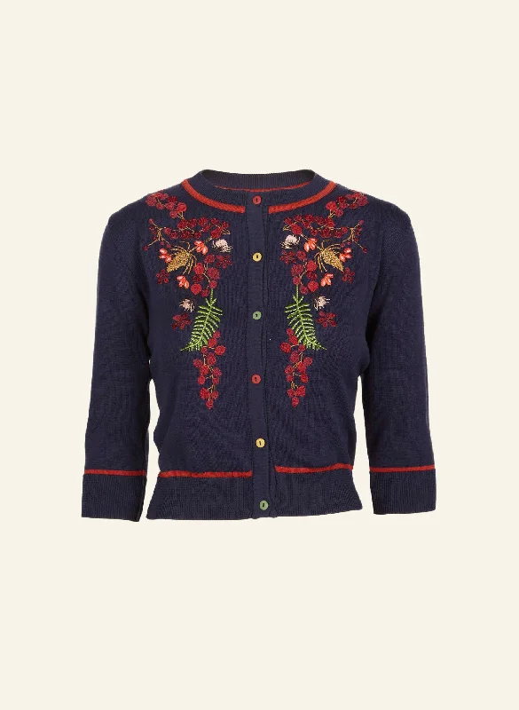 Vera Embroidered Cardigan - Navy Berries Anti-Pilling Anti-Shrink Durable