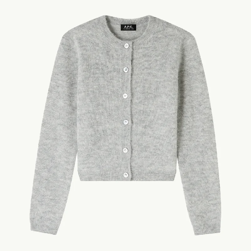 Women's Millie Cardigan - Light Grey Chenille Fabric Brocade Fabric Lace Fabric