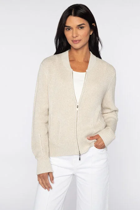 Kinross Cashmere Zip Baseball Cardigan Cashmere Blend Cotton Blend Poly Blend